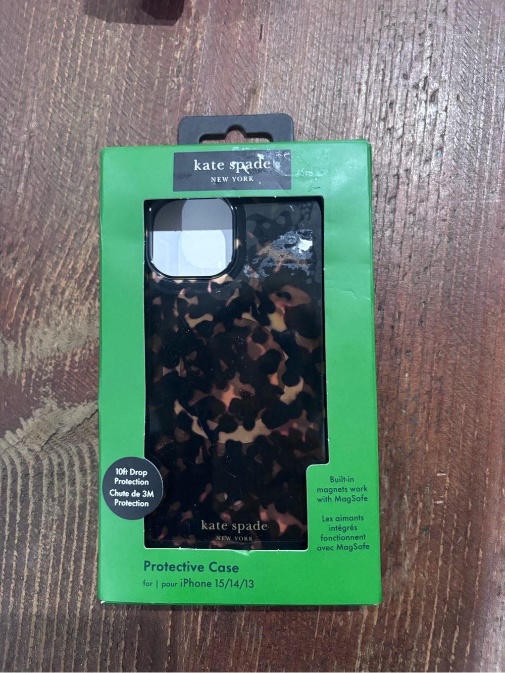 iPhone 15 14 13 kate spade leapord print MagSafe iPhone Case - Black & Brown NWT